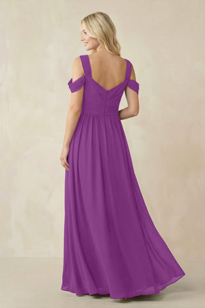 Chiffon A-Line Bridesmaid Dress with Slit  in Amethyst - KissProm BRIDESMAID DRESSES