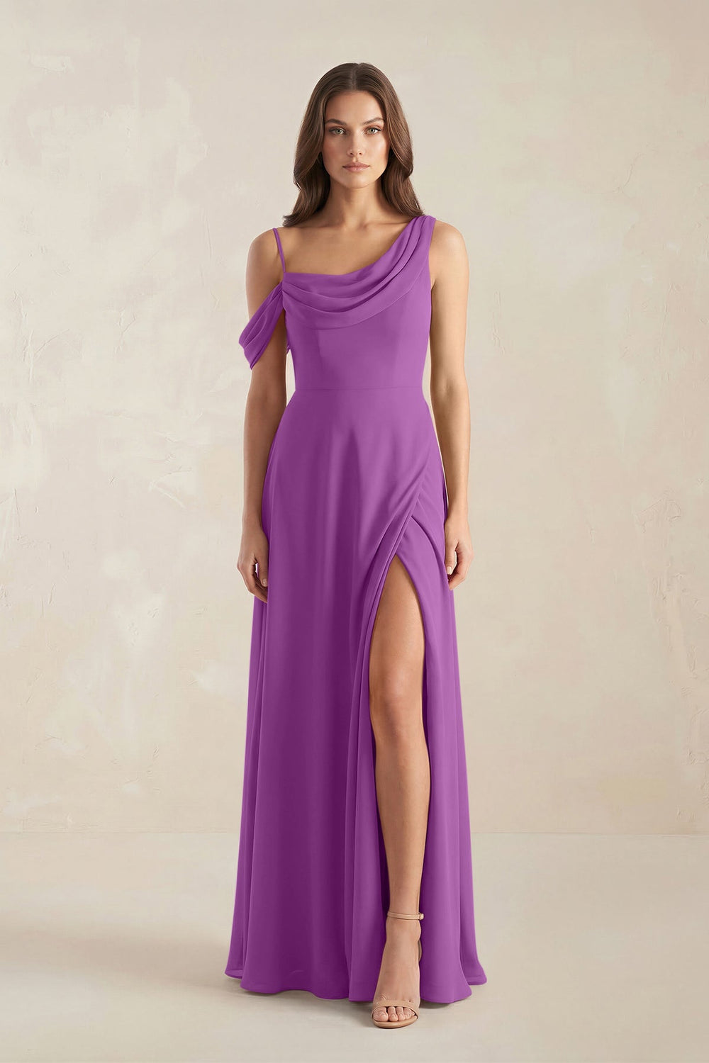 One-Shoulder Chiffon A-Line Bridesmaid Dress in Amethyst - KissProm BRIDESMAID DRESSES