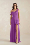One-Shoulder Chiffon A-Line Bridesmaid Dress in Amethyst - KissProm BRIDESMAID DRESSES