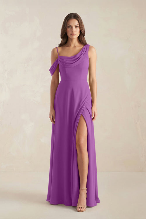 One-Shoulder Chiffon A-Line Bridesmaid Dress in Amethyst - KissProm BRIDESMAID DRESSES