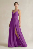 A-Line Spaghetti Strap Chiffon Bridesmaid Dress in Amethyst - KissProm BRIDESMAID DRESSES