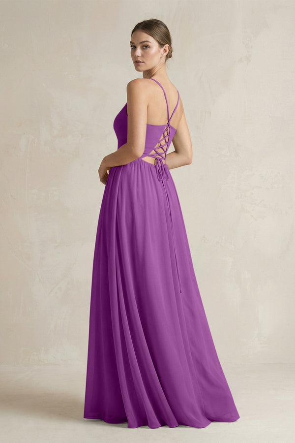 A-Line Spaghetti Strap Chiffon Bridesmaid Dress in Amethyst - KissProm BRIDESMAID DRESSES