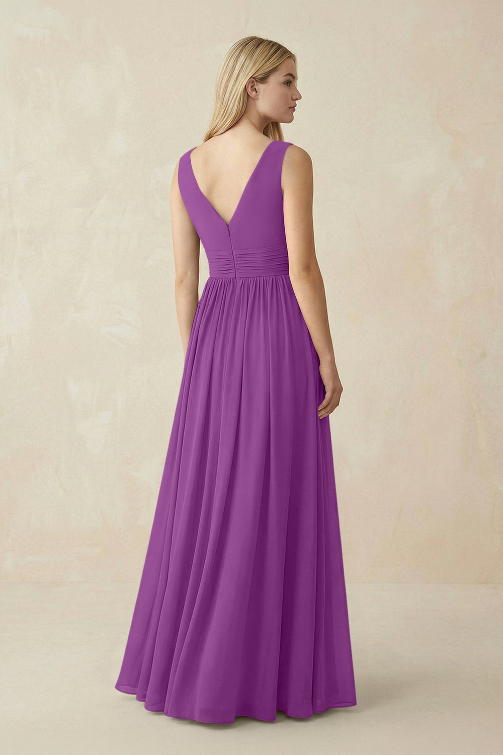 V-Neck Chiffon Pleated A-Line Bridesmaid Dress in Amethyst - KissProm BRIDESMAID DRESSES