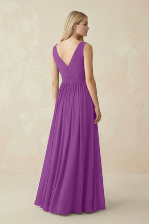 V-Neck Chiffon Pleated A-Line Bridesmaid Dress in Amethyst - KissProm BRIDESMAID DRESSES