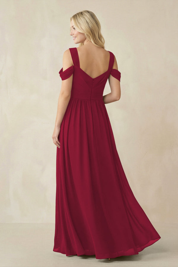 Chiffon A-Line Bridesmaid Dress with Slit  in Berry - KissProm BRIDESMAID DRESSES