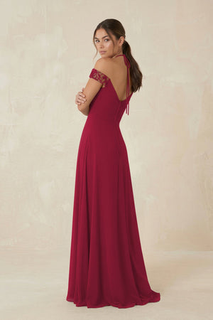 A-Line Off-the-Shoulder Chiffon Bridesmaid Dress in Berry - KissProm BRIDESMAID DRESSES
