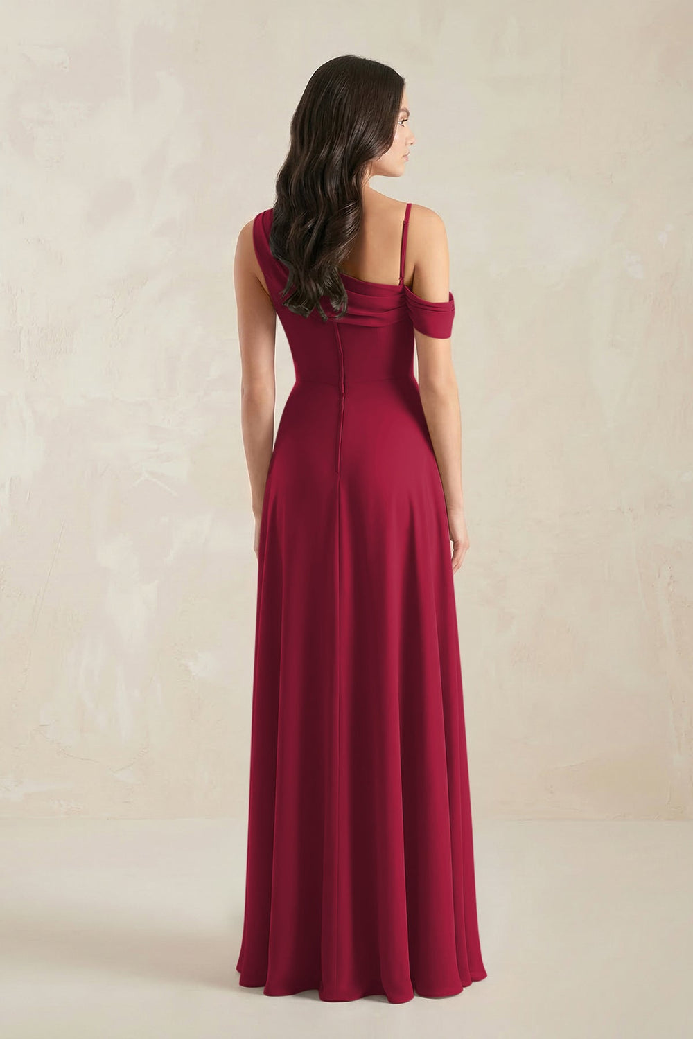 One-Shoulder Chiffon A-Line Bridesmaid Dress in Berry - KissProm BRIDESMAID DRESSES