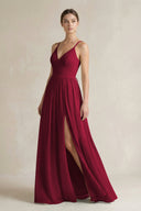A-Line Spaghetti Strap Chiffon Bridesmaid Dress in Berry - KissProm BRIDESMAID DRESSES