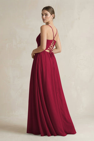 A-Line Spaghetti Strap Chiffon Bridesmaid Dress in Berry - KissProm BRIDESMAID DRESSES