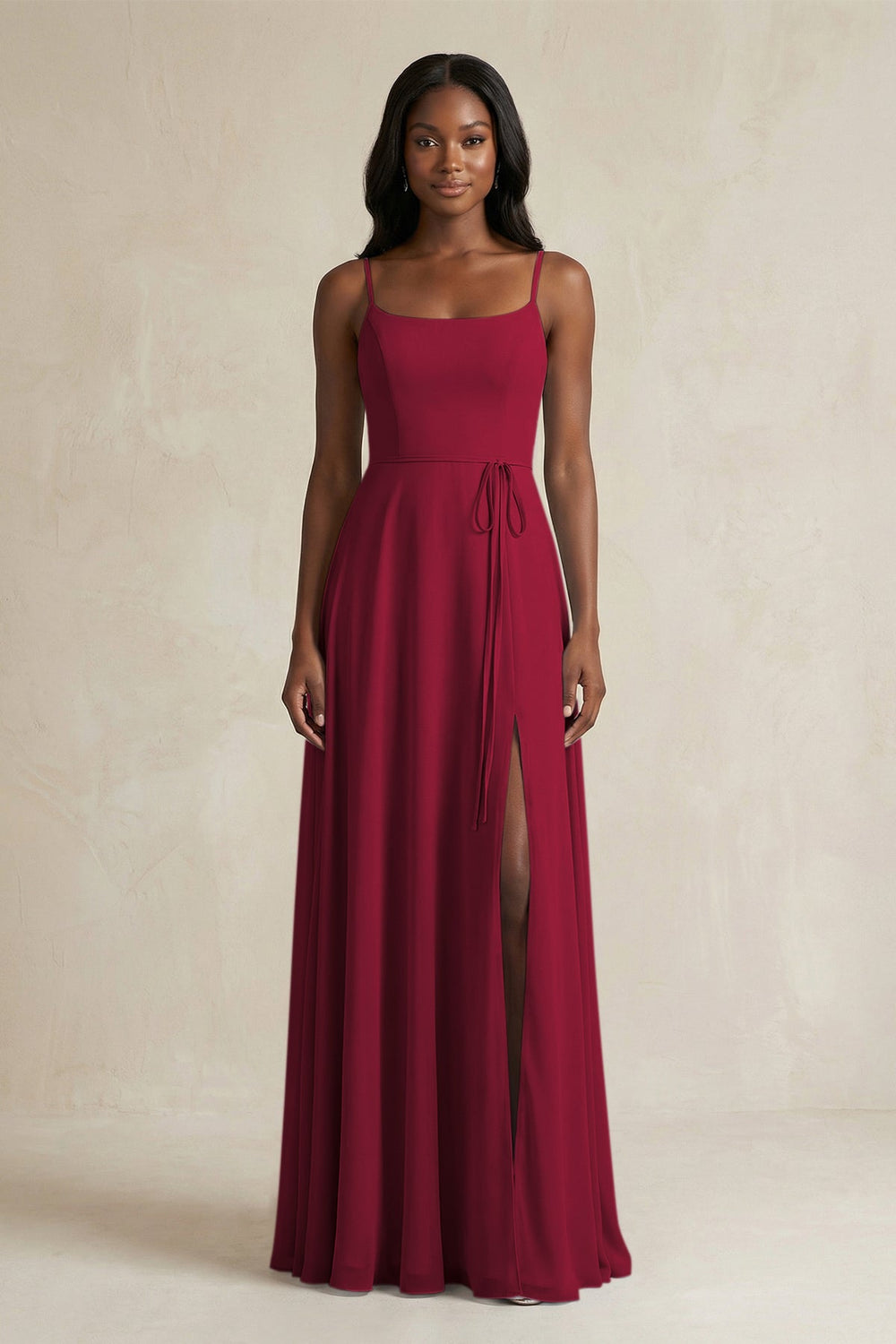 A-Line Spaghetti Straps Chiffon Bridesmaid Dress in Berry - KissProm BRIDESMAID DRESSES