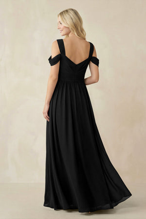 Chiffon A-Line Bridesmaid Dress with Slit  in Black - KissProm BRIDESMAID DRESSES
