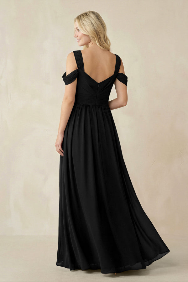 Chiffon A-Line Bridesmaid Dress with Slit  in Black - KissProm BRIDESMAID DRESSES
