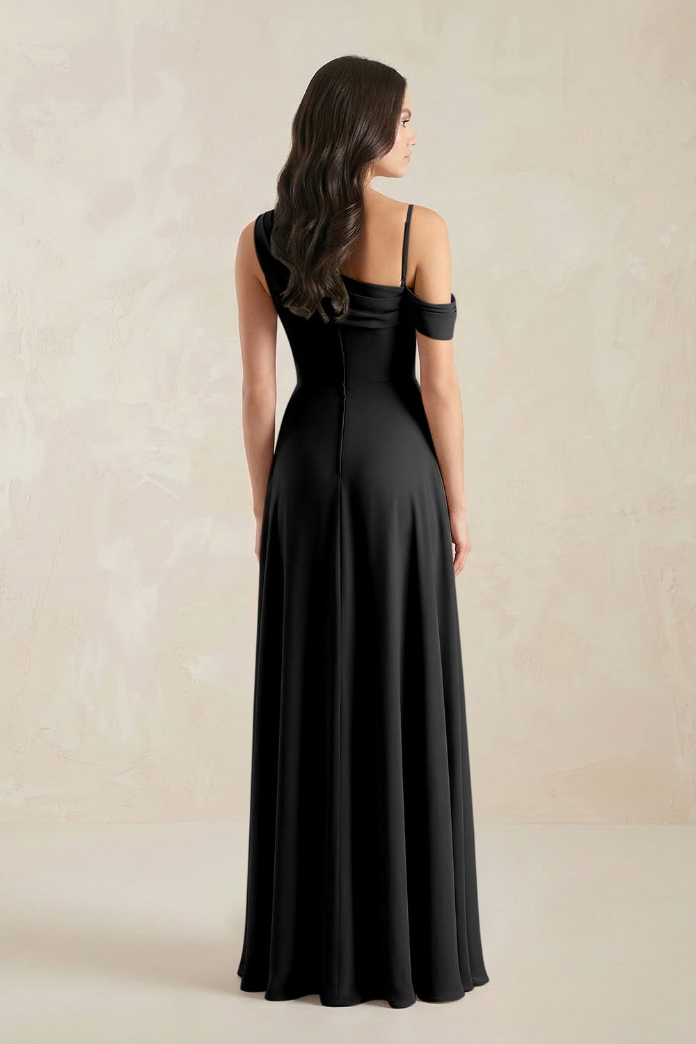 One-Shoulder Chiffon A-Line Bridesmaid Dress in Black - KissProm BRIDESMAID DRESSES