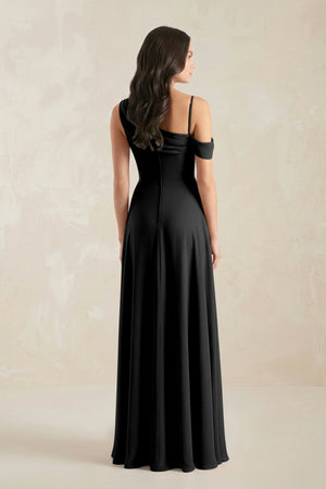 One-Shoulder Chiffon A-Line Bridesmaid Dress in Black - KissProm BRIDESMAID DRESSES