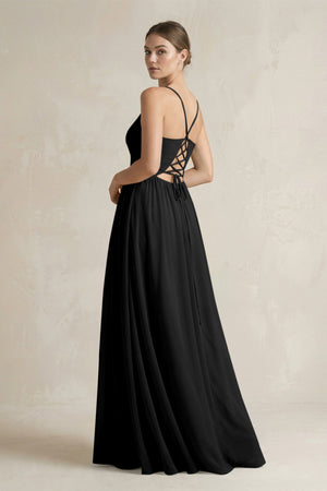 A-Line Spaghetti Strap Chiffon Bridesmaid Dress in Black - KissProm BRIDESMAID DRESSES