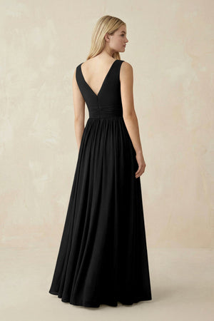 V-Neck Chiffon Pleated A-Line Bridesmaid Dress in Black - KissProm BRIDESMAID DRESSES