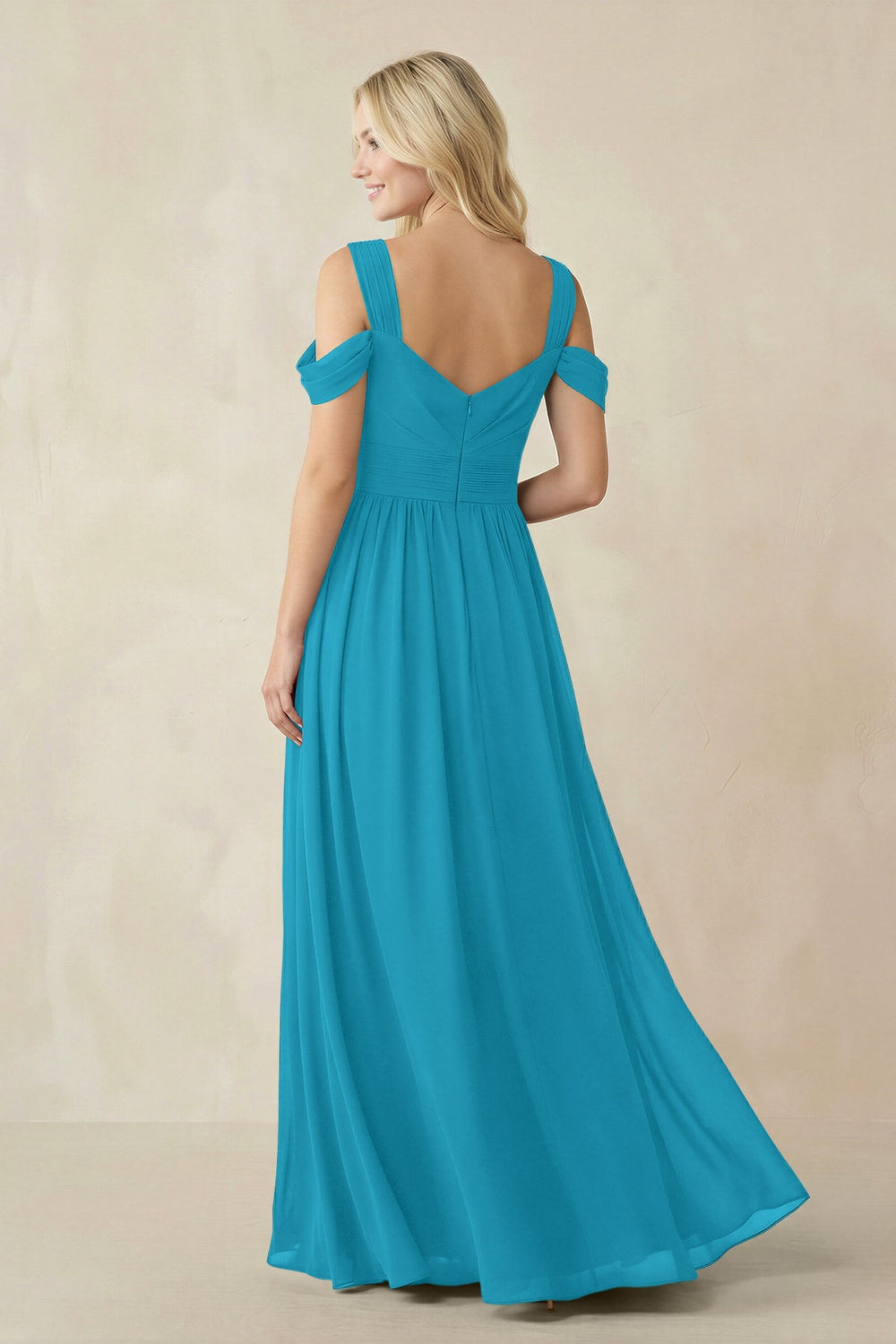 Chiffon A-Line Bridesmaid Dress with Slit  in Blue Jay - KissProm BRIDESMAID DRESSES