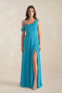 One-Shoulder Chiffon A-Line Bridesmaid Dress in Blue Jay - KissProm BRIDESMAID DRESSES