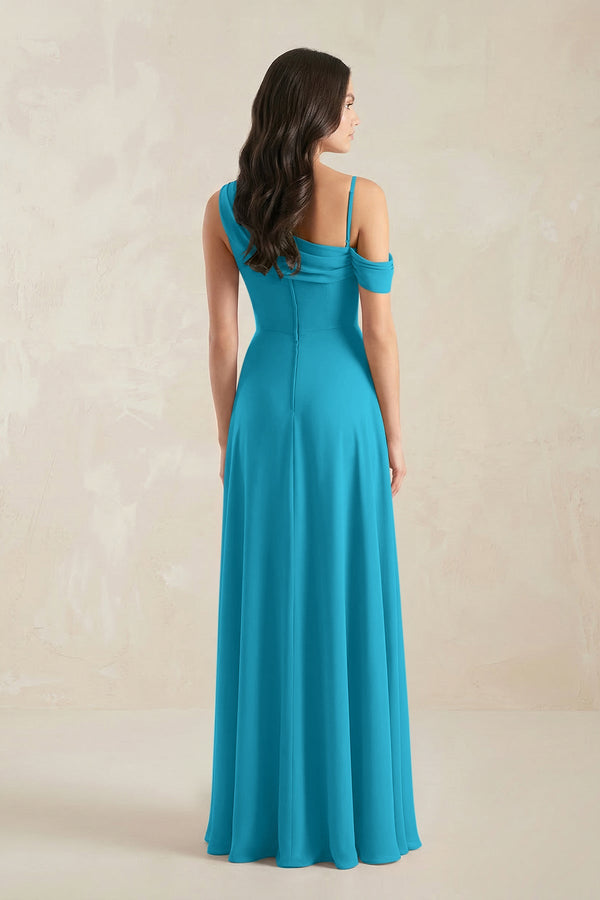 One-Shoulder Chiffon A-Line Bridesmaid Dress in Blue Jay - KissProm BRIDESMAID DRESSES