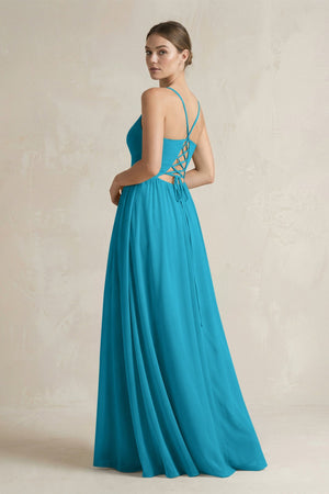 A-Line Spaghetti Strap Chiffon Bridesmaid Dress in Blue Jay - KissProm BRIDESMAID DRESSES