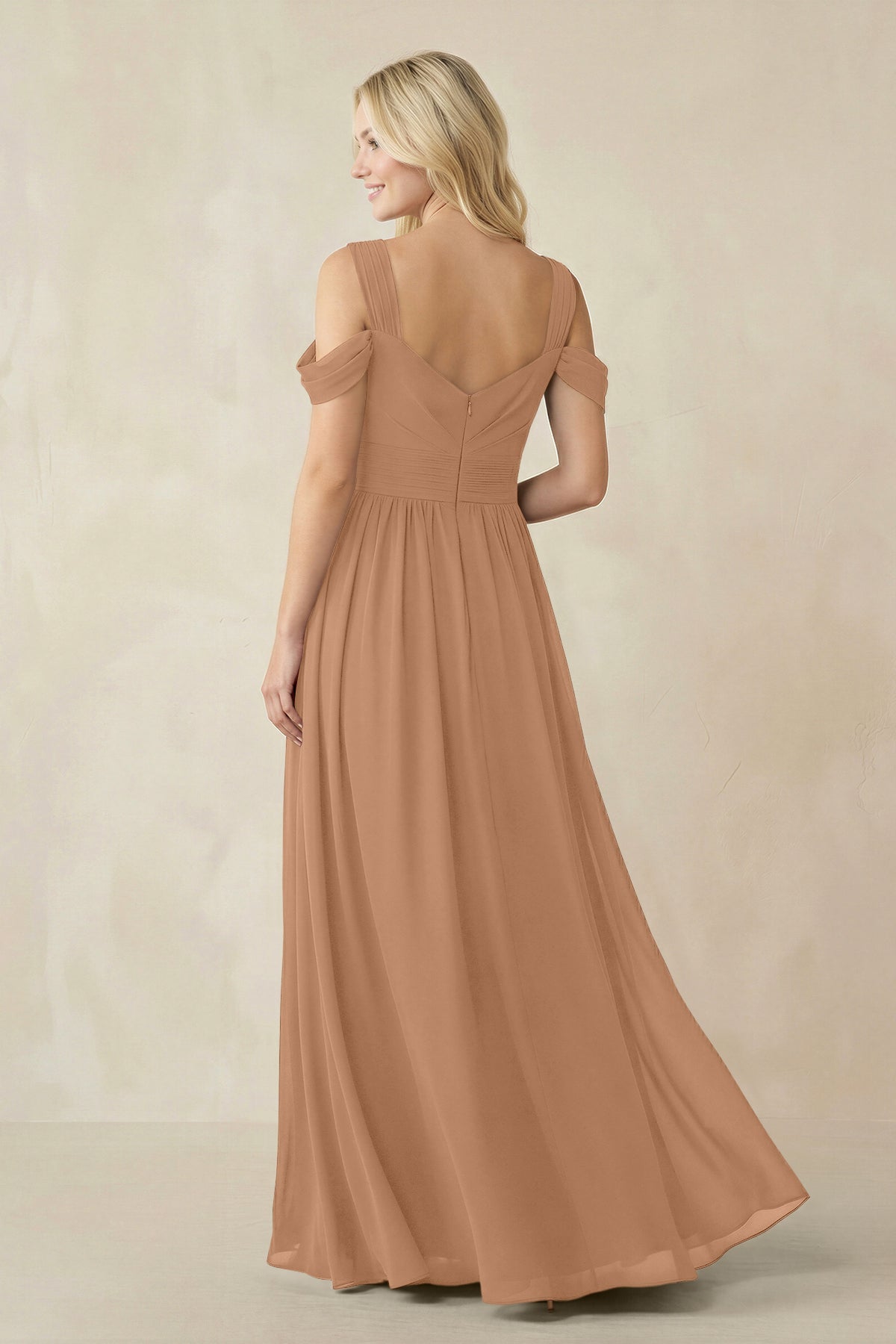 KissProm | Chiffon A-Line Bridesmaid Dress with Slit in Bronzer