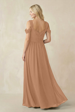 Chiffon A-Line Bridesmaid Dress with Slit  in Bronzer - KissProm BRIDESMAID DRESSES
