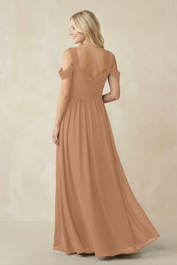 Chiffon A-Line Bridesmaid Dress with Slit  in Bronzer - KissProm BRIDESMAID DRESSES