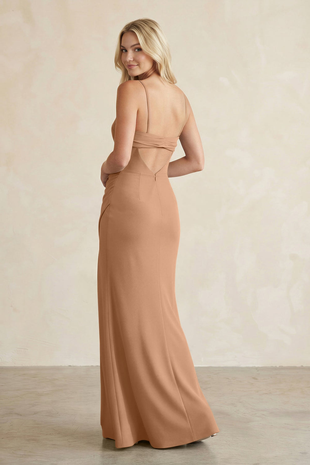 Cami Strap Chiffon Sheath Bridesmaid Dress with Slit in Bronzer - KissProm BRIDESMAID DRESSES