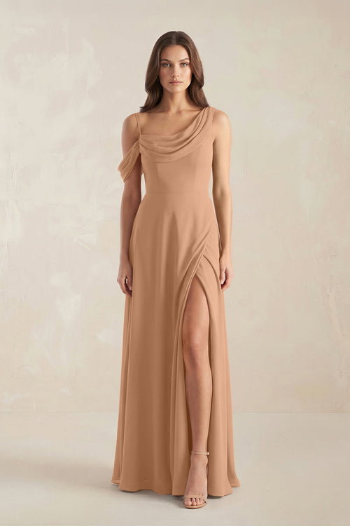 One-Shoulder Chiffon A-Line Bridesmaid Dress in Bronzer