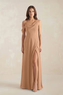 One-Shoulder Chiffon A-Line Bridesmaid Dress in Bronzer - KissProm BRIDESMAID DRESSES