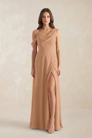 One-Shoulder Chiffon A-Line Bridesmaid Dress in Bronzer - KissProm BRIDESMAID DRESSES