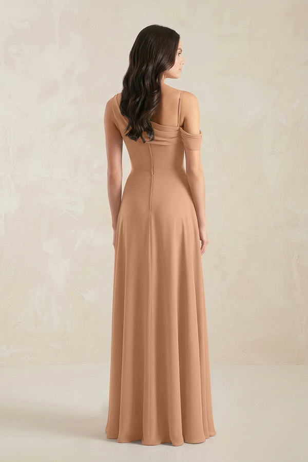 One-Shoulder Chiffon A-Line Bridesmaid Dress in Bronzer - KissProm BRIDESMAID DRESSES