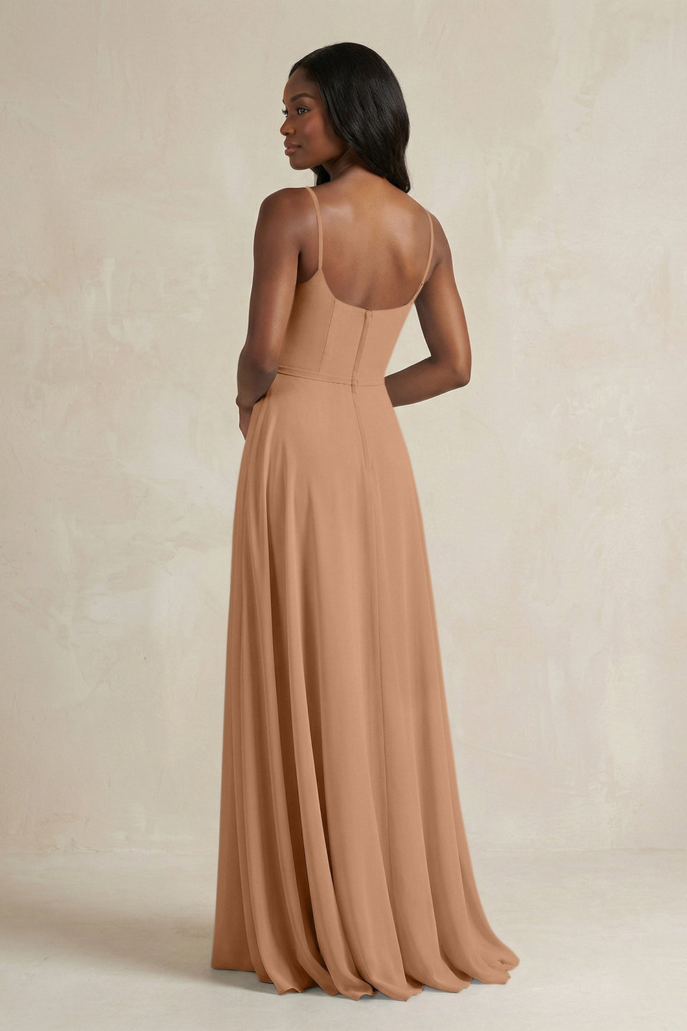 A-Line Spaghetti Straps Chiffon Bridesmaid Dress in Bronzer - KissProm BRIDESMAID DRESSES
