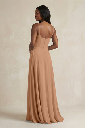 A-Line Spaghetti Straps Chiffon Bridesmaid Dress in Bronzer - KissProm BRIDESMAID DRESSES