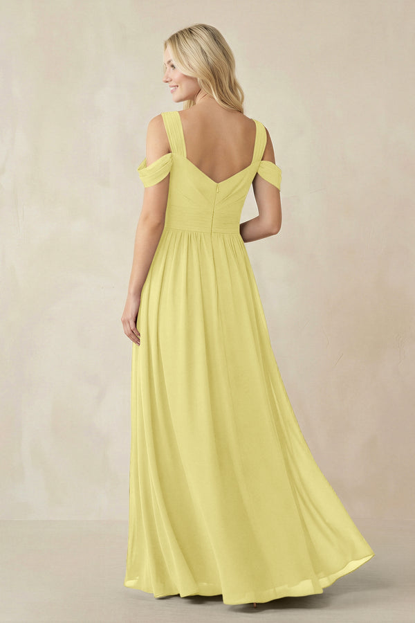 Chiffon A-Line Bridesmaid Dress with Slit  in Buttercup - KissProm BRIDESMAID DRESSES