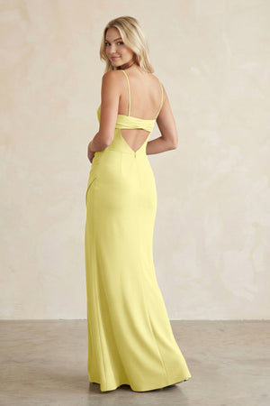 Cami Strap Chiffon Sheath Bridesmaid Dress with Slit in Buttercup - KissProm BRIDESMAID DRESSES