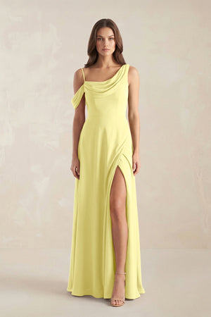 One-Shoulder Chiffon A-Line Bridesmaid Dress in Buttercup - KissProm BRIDESMAID DRESSES