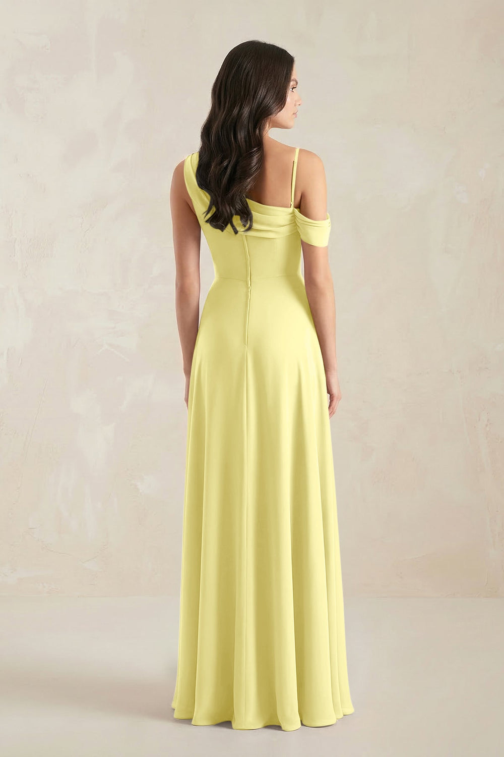 One-Shoulder Chiffon A-Line Bridesmaid Dress in Buttercup - KissProm BRIDESMAID DRESSES