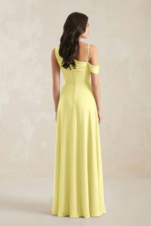 One-Shoulder Chiffon A-Line Bridesmaid Dress in Buttercup - KissProm BRIDESMAID DRESSES