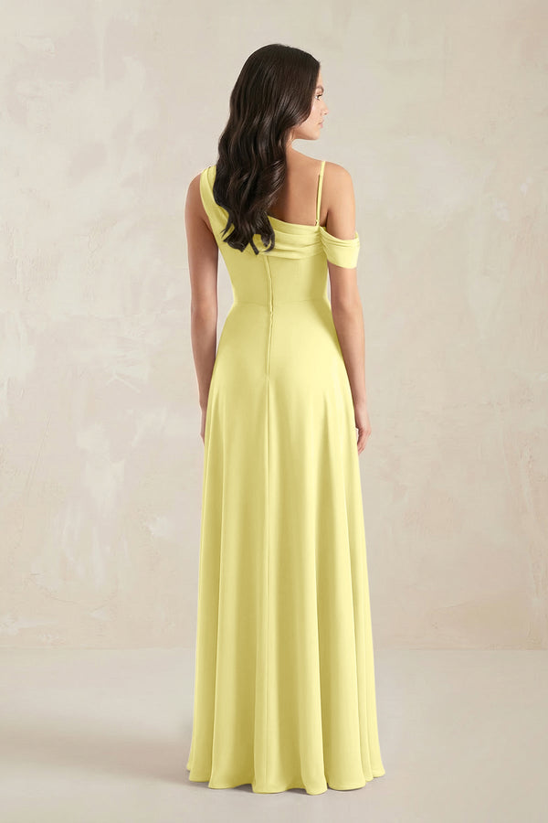 One-Shoulder Chiffon A-Line Bridesmaid Dress in Buttercup - KissProm BRIDESMAID DRESSES