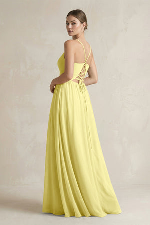 A-Line Spaghetti Strap Chiffon Bridesmaid Dress in Buttercup - KissProm BRIDESMAID DRESSES