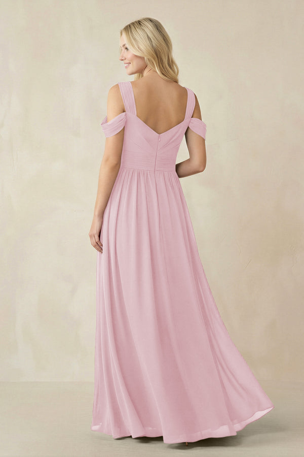 Chiffon A-Line Bridesmaid Dress with Slit  in Candy Pink - KissProm BRIDESMAID DRESSES