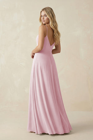 Cami Strap A-Line Chiffon Bridesmaid Dress with Slit in Candy Pink - KissProm BRIDESMAID DRESSES
