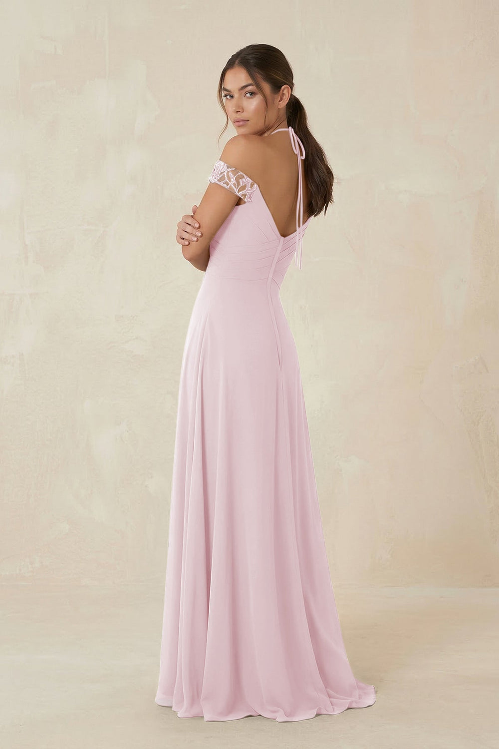 A-Line Off-the-Shoulder Chiffon Bridesmaid Dress in Candy Pink - KissProm BRIDESMAID DRESSES