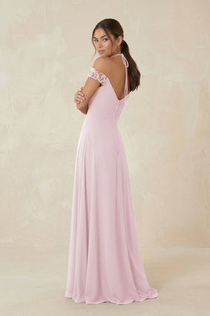 A-Line Off-the-Shoulder Chiffon Bridesmaid Dress in Candy Pink - KissProm BRIDESMAID DRESSES