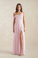 One-Shoulder Chiffon A-Line Bridesmaid Dress in Candy Pink - KissProm BRIDESMAID DRESSES