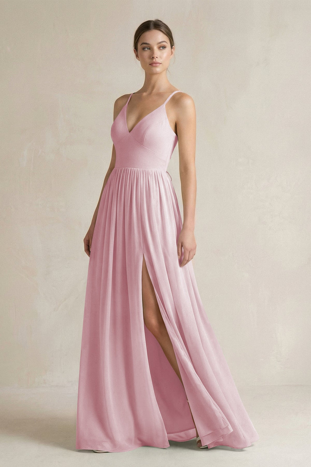 A-Line Spaghetti Strap Chiffon Bridesmaid Dress in Candy Pink - KissProm BRIDESMAID DRESSES