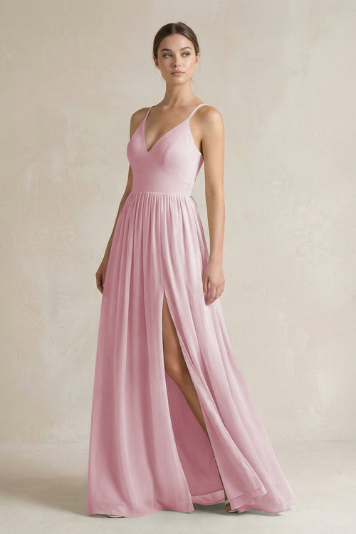 A-Line Spaghetti Strap Chiffon Bridesmaid Dress in Candy Pink - KissProm BRIDESMAID DRESSES