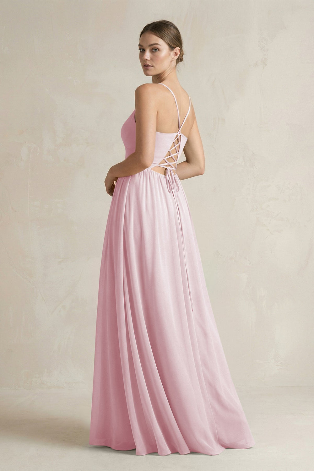 A-Line Spaghetti Strap Chiffon Bridesmaid Dress in Candy Pink - KissProm BRIDESMAID DRESSES