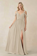 Chiffon A-Line Bridesmaid Dress with Slit  in Champagne - KissProm BRIDESMAID DRESSES